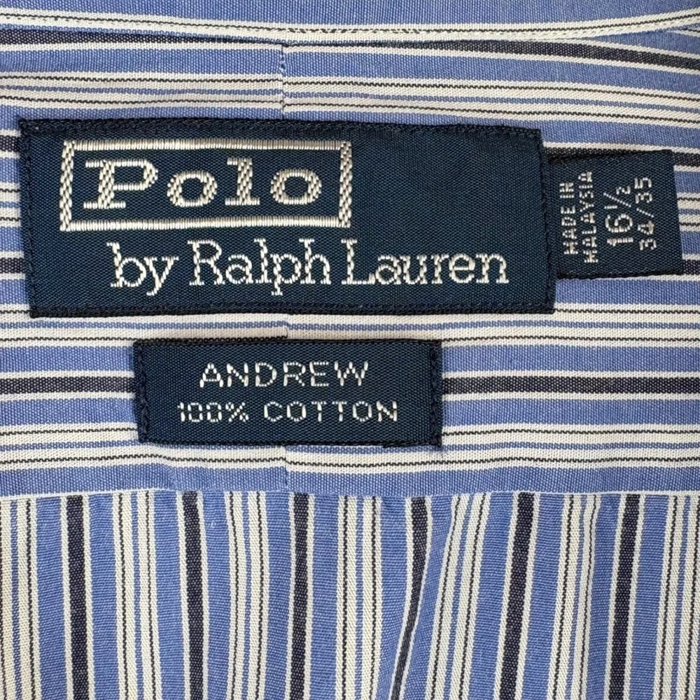 Polo Ralph Lauren Andrew Striped Long Sleeve Button Down Shirt Men Size 16‎ 1/2